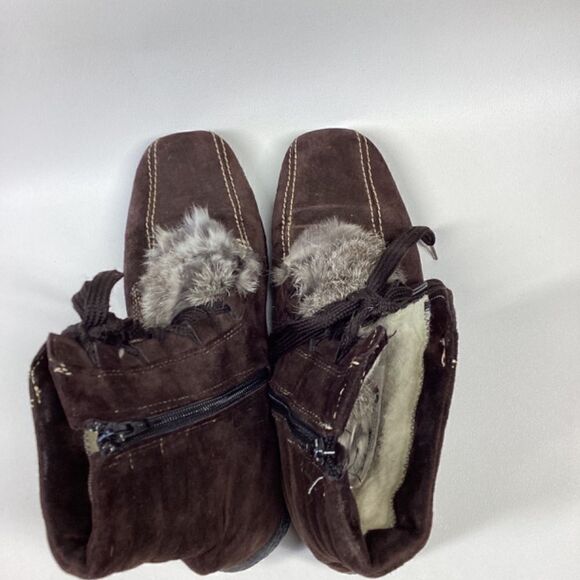 Vintage Blondo Suede Rabbit Fur Lace-Up Winter Snow Boots Brown Women’s Size 10 - Picture 11 of 11